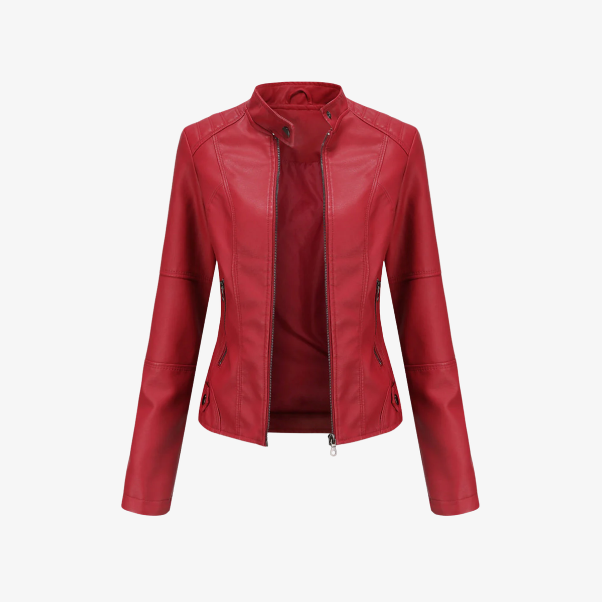 Jacket Women’s Faux Leather Zip Front Stand Collar