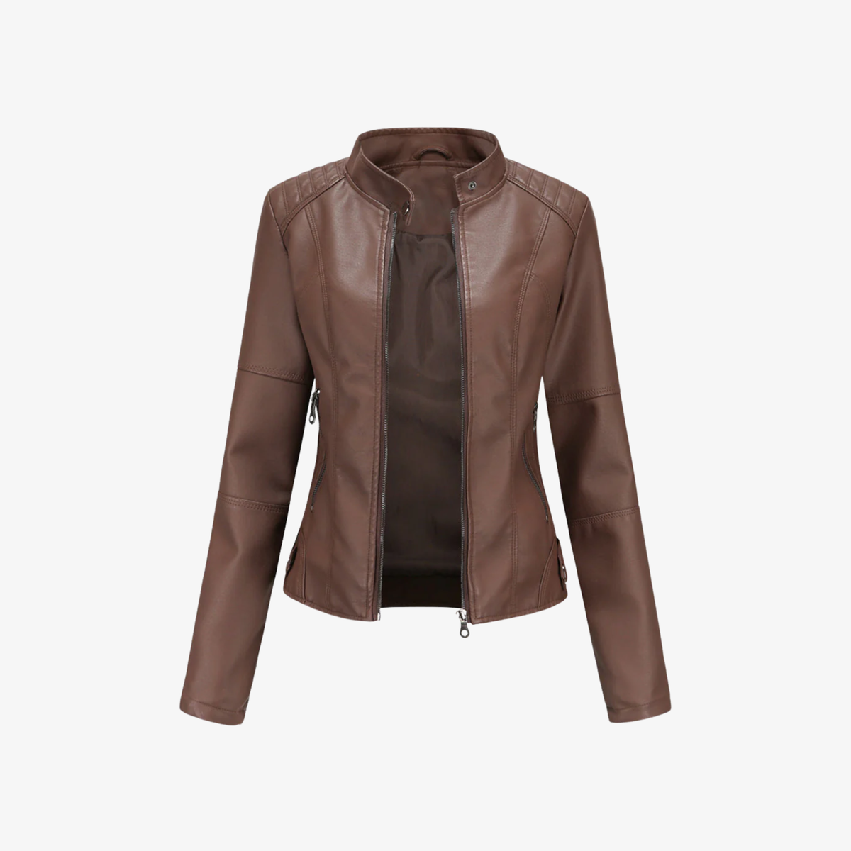 Jacket Women’s Faux Leather Zip Front Stand Collar