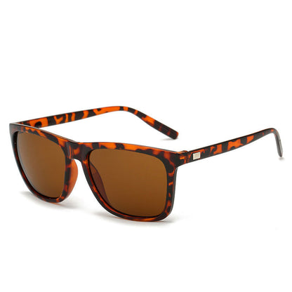 Angled view of sunglasses with tortoiseshell-patterned frame and arms and brown tinted lenses 8