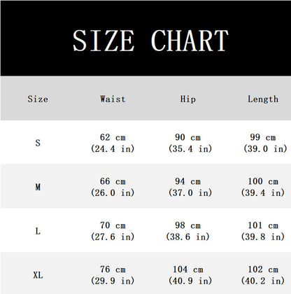 Size chart table listing waist, hip and length measurements in centimetres and inches for sizes S to XL. 11
