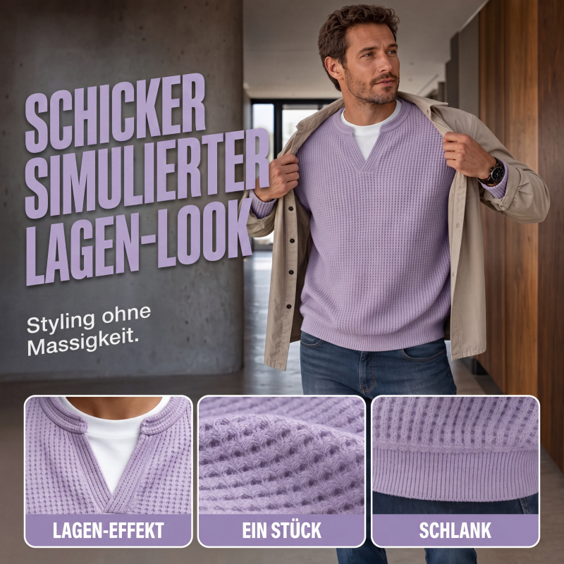Model opens a beige jacket to show the lilac waffle top, with three detail close-ups below 4