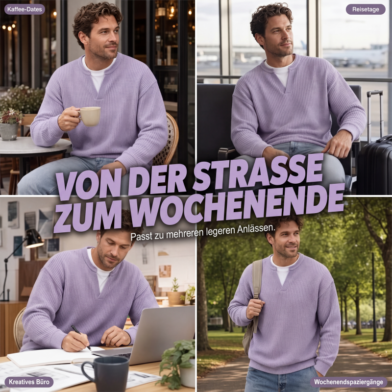 Four-panel collage of the lilac top worn at a café, airport, desk and park 7