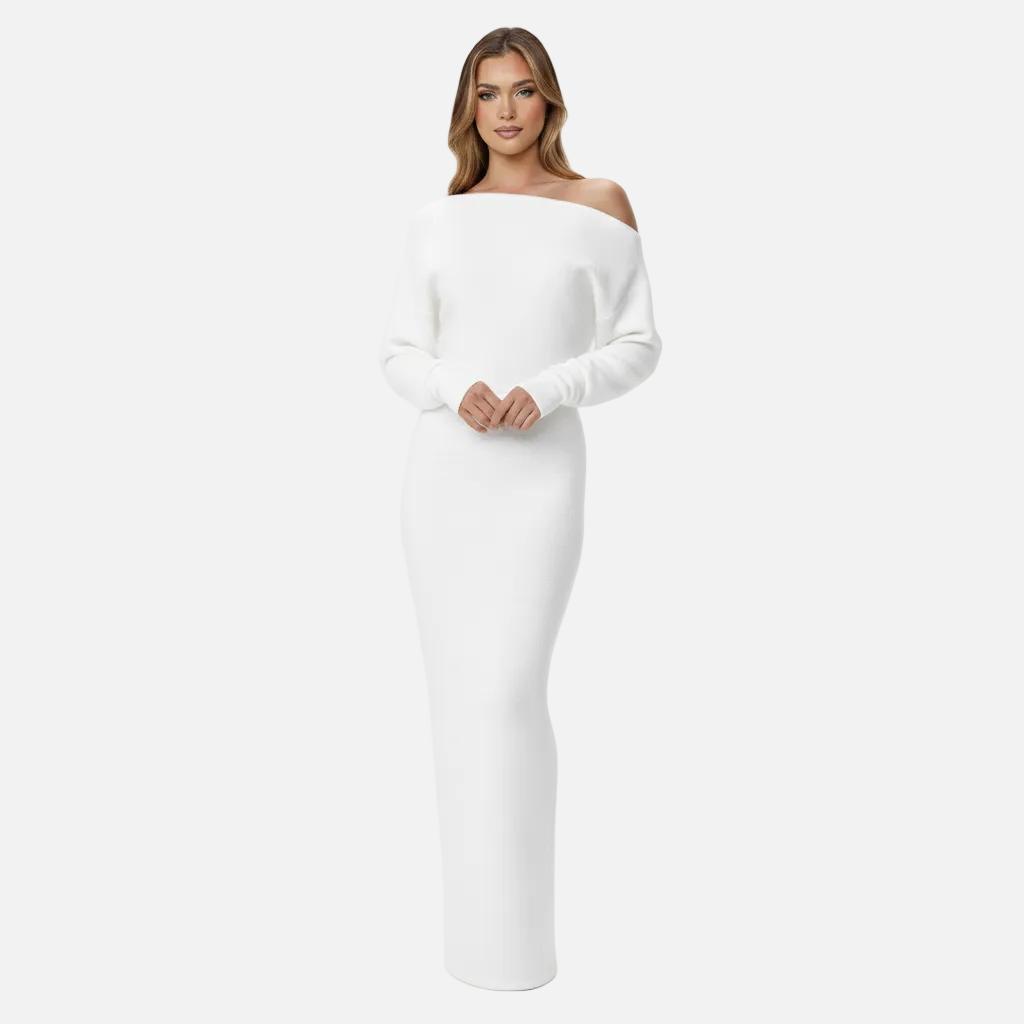 Maxi Dress Women's Off Shoulder Knit Long Sleeve